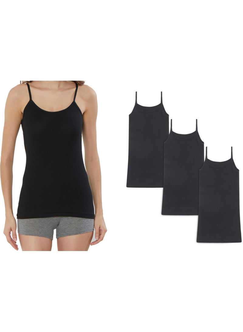 BYC GIRLS COTTON CAMISOLE (PACK OF 3) - BLACK - Image 1