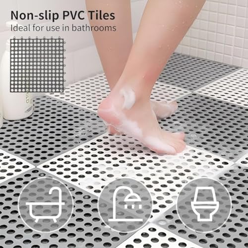 REDMART Interlocking Floor Tiles with Drain Holes Soft PVC Non Slip Shower Floor Mat Rubber Drainag Mat for Pool, Patio, Balcony, Kennel, Poultry, Dog (8) - Image 4