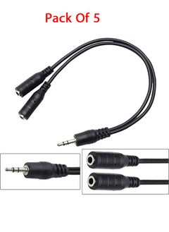 Taimi Pack Of 5 Jack 1 Male to 2 Female Stereo Headphone Earphone Jack Y Splitter Audio Adapter Cable Black 3.5mm  - Image 1