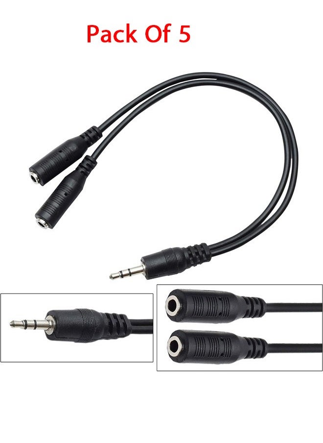 Taimi Pack Of 5 Jack 1 Male to 2 Female Stereo Headphone Earphone Jack Y Splitter Audio Adapter Cable Black 3.5mm  - Image 1