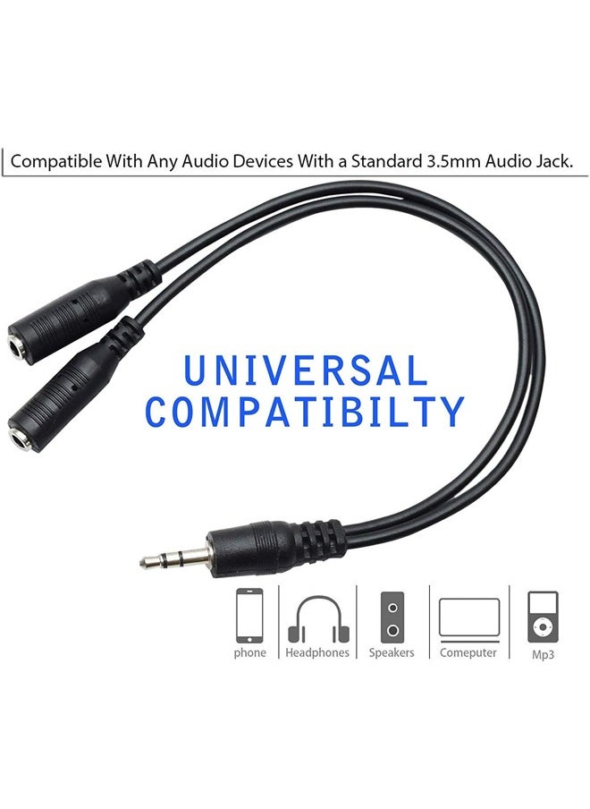 Taimi Pack Of 5 Jack 1 Male to 2 Female Stereo Headphone Earphone Jack Y Splitter Audio Adapter Cable Black 3.5mm  - Image 2