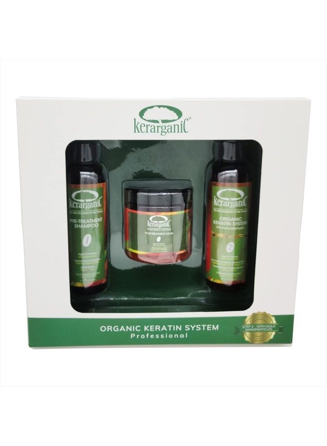 kerarganic Organic Formaldehyde-Free Keratin System DIY Set - Pre-Treatment Shampoo, Organic Keratin Hair Treatment, and Post-Hair Treatment with Brazilian Keratin Treatment Mask (4oz each Product) - Image 1