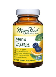 MegaFood Men's One Daily - Multivitamin Immune Support - Muscle Health Bone Health - Energy Metabolism Dietary Supplement 90 Teablets / 90 Servings