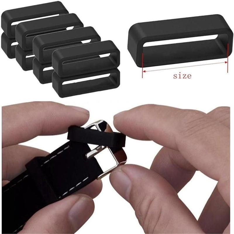 Black 14mm Silicone Watch Band Holder 24PCS Strap Keeper Loop Ring Accessories - Image 3