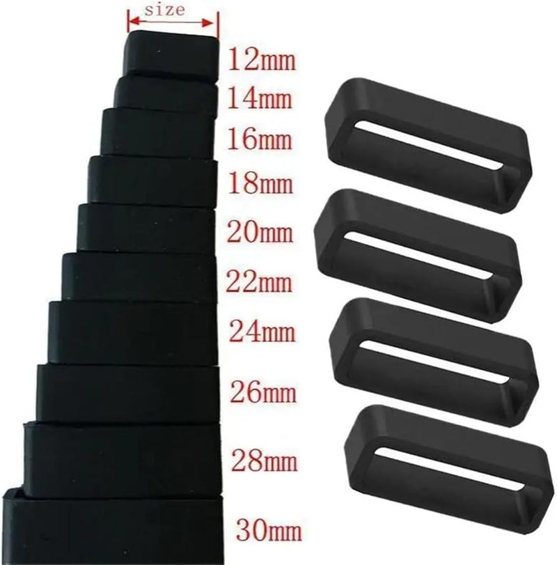 Black 14mm Silicone Watch Band Holder 24PCS Strap Keeper Loop Ring Accessories - Image 4