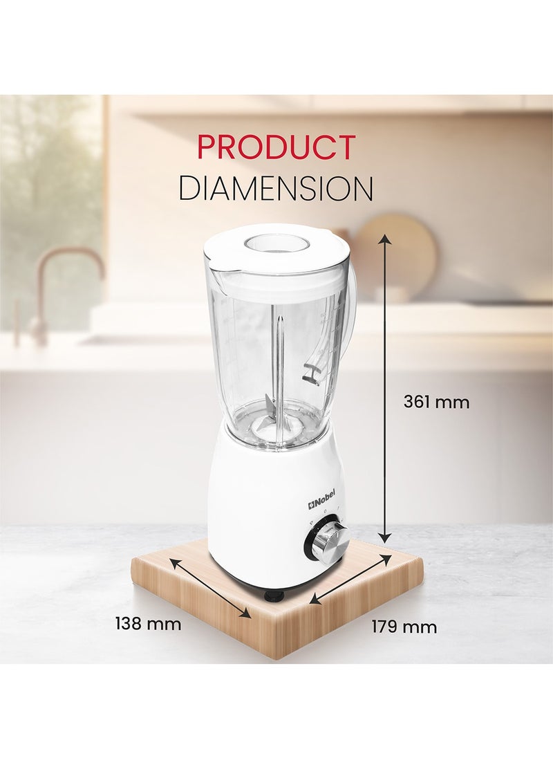 Nobel - Nobel 3 in 1 Blender Table Top 1.2 Litres Jar 350W Motor Power Plastic Body with Plastic Jar NB112L White with 1 Year Warranty - Image 1