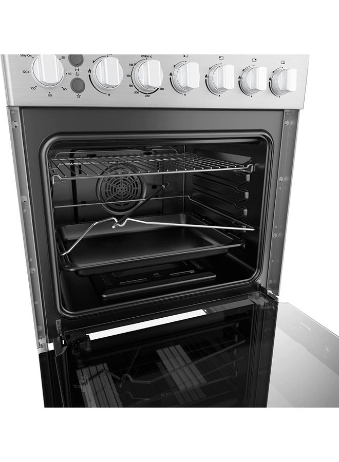 Midea Freestanding Cooker With Convection Fan Gas 4 Burners Automatic Ignition & Full Safety Cast Iron Pan Support Double Knob For Grill & Oven Control EME6060-C Silver - Image 5