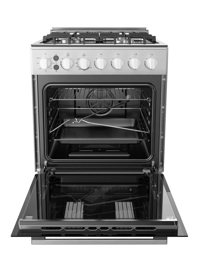 Midea Freestanding Cooker With Convection Fan Gas 4 Burners Automatic Ignition & Full Safety Cast Iron Pan Support Double Knob For Grill & Oven Control EME6060-C Silver - Image 2