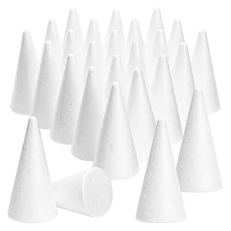 Bright Creations 24 Pack Foam Cones for Crafts DIY Art Projects Handmade Gnomes Trees Holiday Decorations 2 x 4 in White  Foam Cone