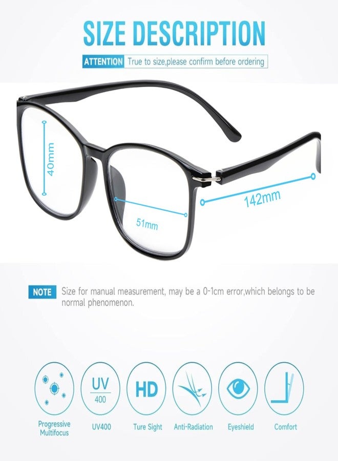 AEC iWork4 Progressive Blue Light Glasses | Lightweight Unisex Plastic Frame | Full Rim Rectangular Spectacles for Reading & Screen | Anti-Glare Multifocal Lenses | Hard Case Included (Black, +1.00) - Image 3