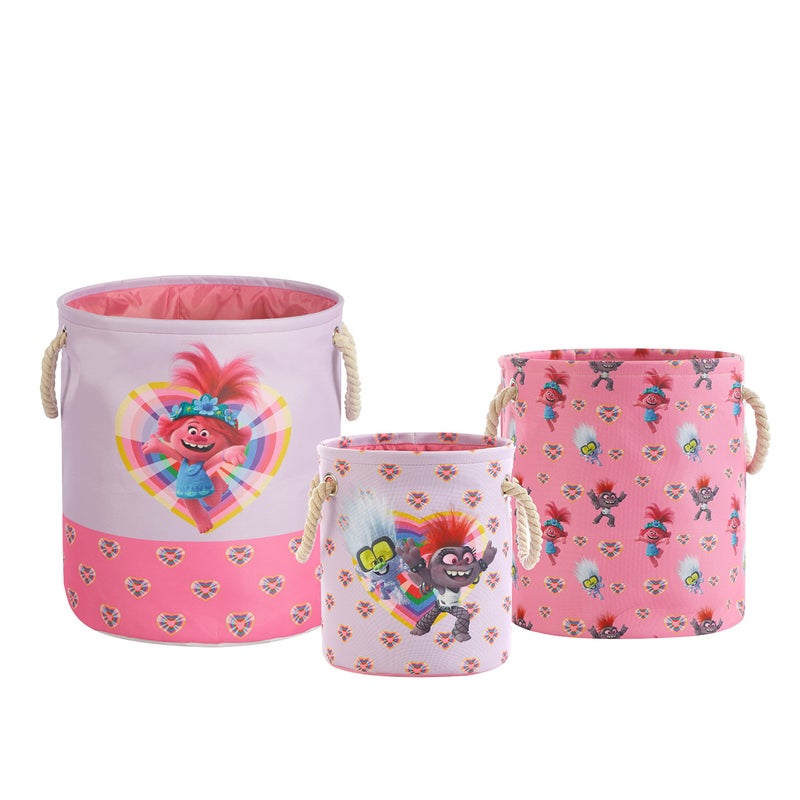 Idea Nuova DreamWorks Trolls 3 Piece Multi Size Fabric Nestable Toy Storage Basket Set, with Rope Carry Handles (NK550872) - Image 1