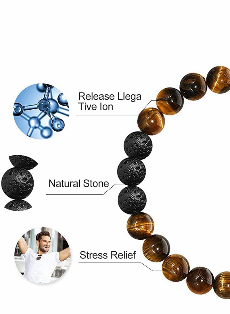 SYOSI Men's Bracelets-Bracelet, Beaded Bracelet, 8mm Tiger Eye Lava Stone, Stress Relief Adjustable Tiger Eye Bracelet Aroma Essential Oil Diffuser Lava Bracelet Men’s Gift - Image 4
