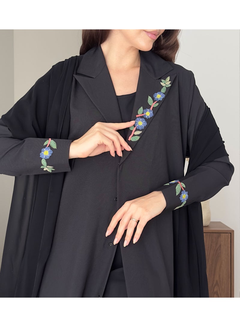 Rosette Abaya Embellished Blazer with Coloring Embroidery - Image 1