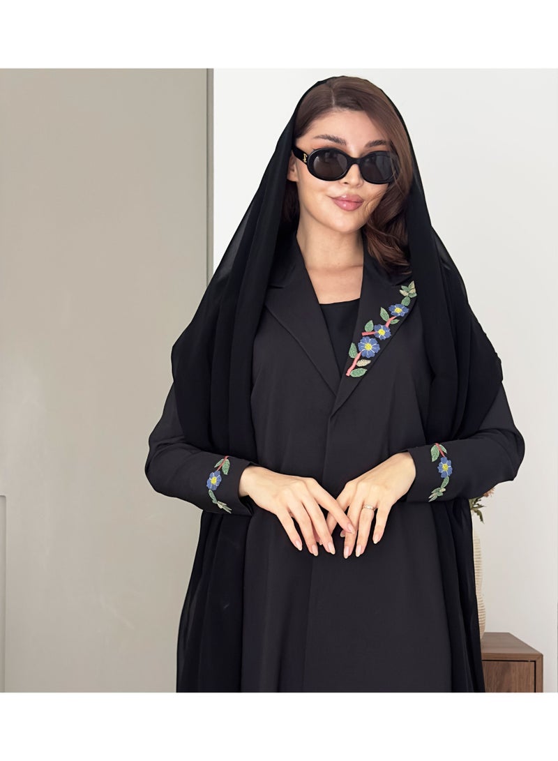 Rosette Abaya Embellished Blazer with Coloring Embroidery - Image 4