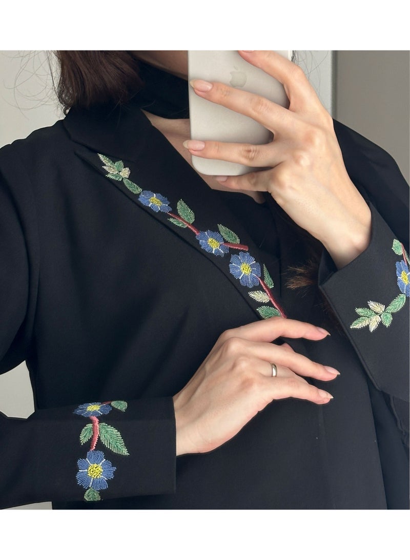 Rosette Abaya Embellished Blazer with Coloring Embroidery - Image 3