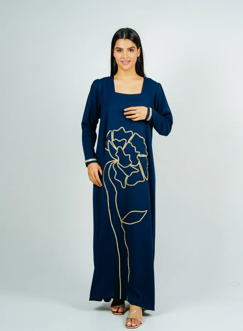 Rosette Abaya  Jalabiya with golden Talli embroidery & Set Tulle Jacket delicate ruffle Sleeves for Women | Best Price UAE