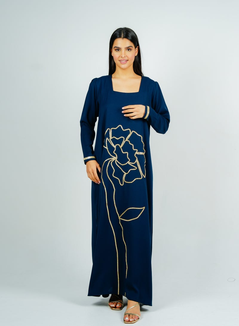 Rosette Abaya Jalabiya with golden Talli embroidery & Set Tulle Jacket delicate ruffle Sleeves - Image 5