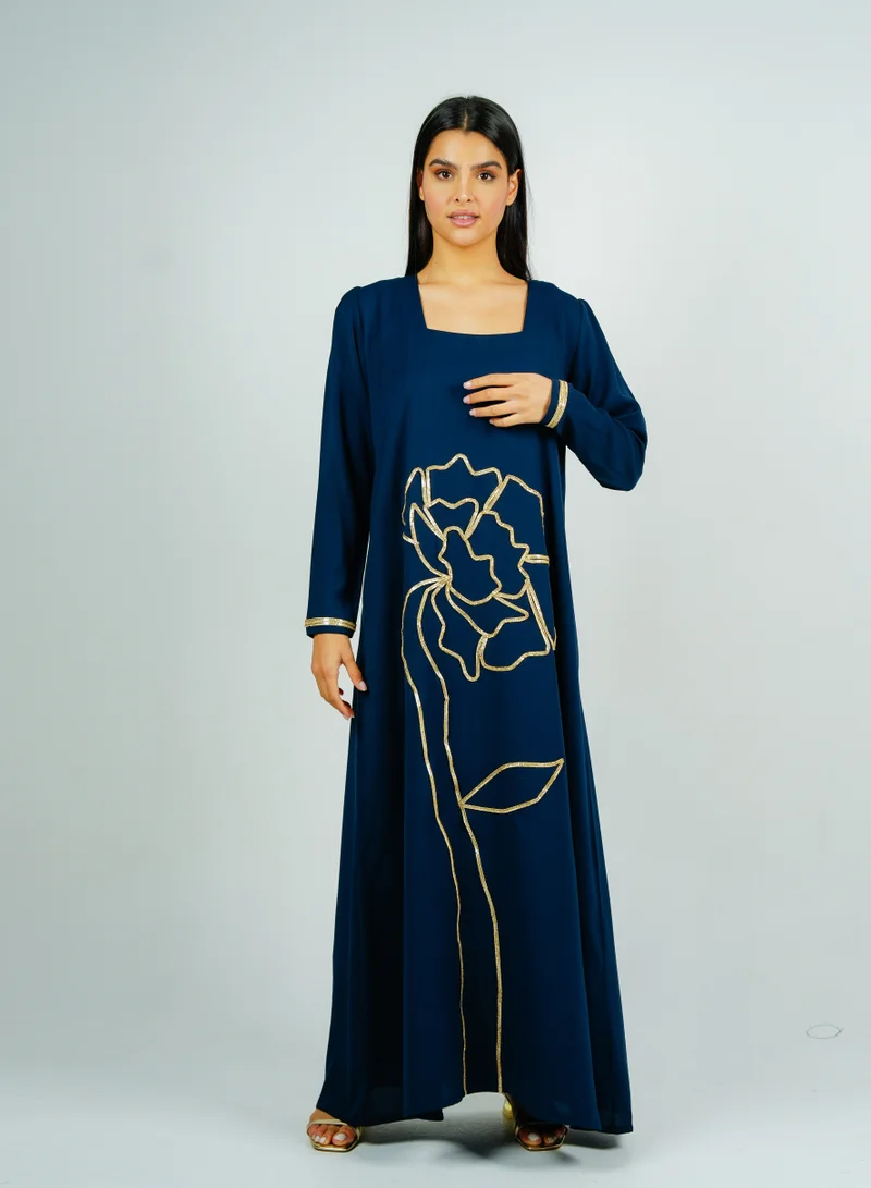 Rosette Abaya  Jalabiya with golden Talli embroidery & Set Tulle Jacket delicate ruffle Sleeves for Women | Best Price UAE