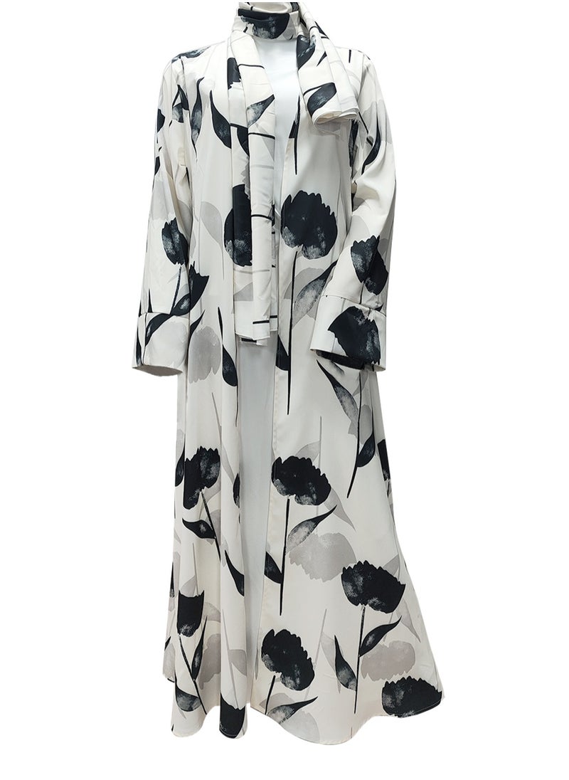 2 pieces Elegant Islamic abaya jalabiya with beautiful floral print and shawl hijab of the same model, suitable for various elegant occasions  - Image 4
