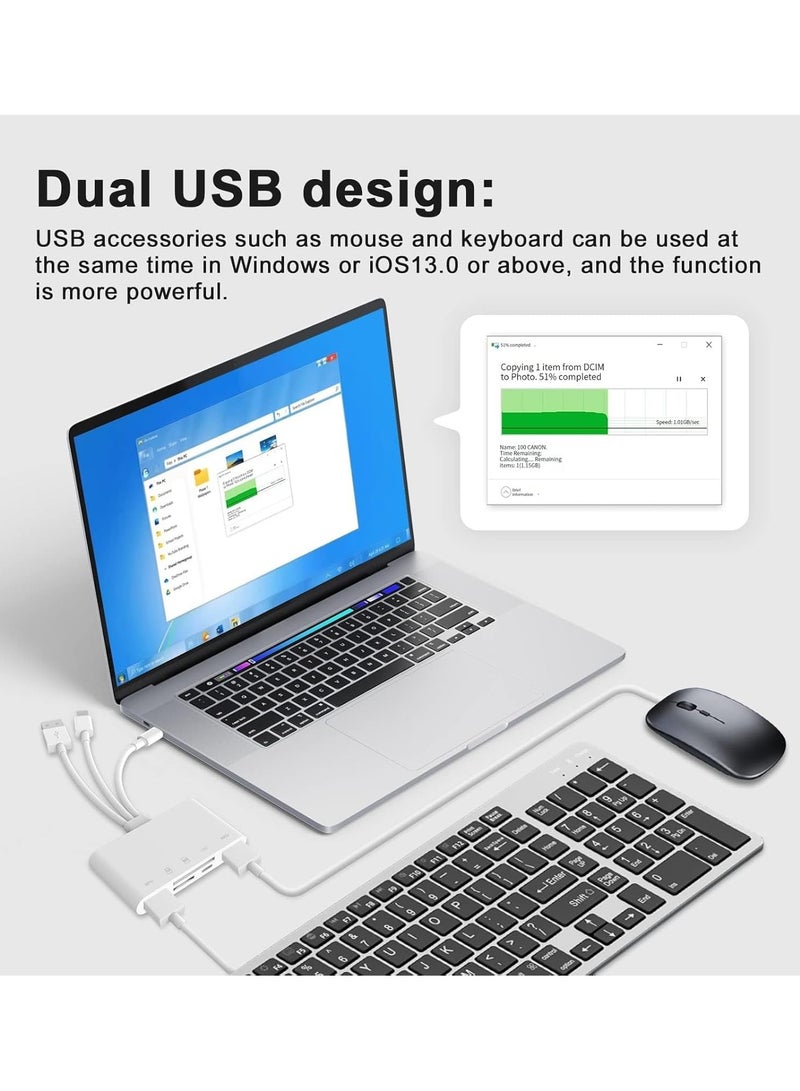 FLOWING SD Card Reader 5-in-1 Memory Card Reader USB OTG Adapter & SD Card Reader for i-Phone/i-Pad, USB C and USB A Devices  - Image 2