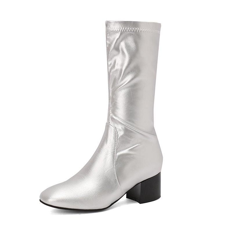 With Square Head 33-50 Super Plus Size Plain Plain Tube Women'S Boots Tide - Image 1