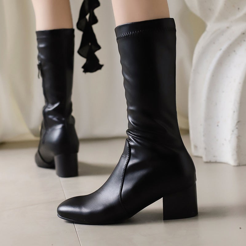 With Square Head 33-50 Super Plus Size Plain Plain Tube Women'S Boots Tide - Image 3