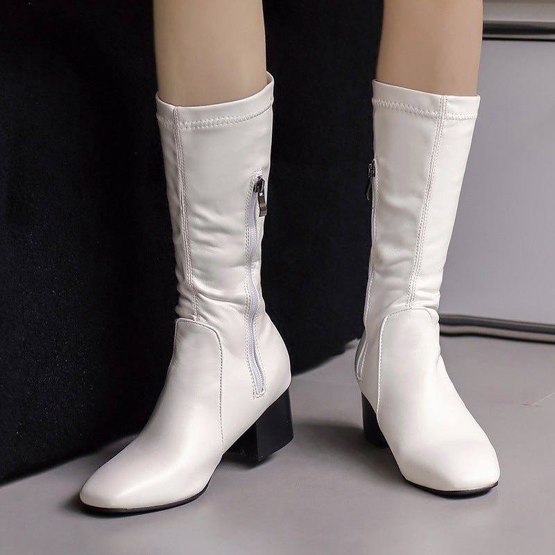 With Square Head 33-50 Super Plus Size Plain Plain Tube Women'S Boots Tide - Image 2