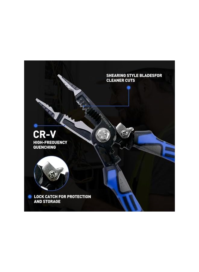 promass 9-in-1 Wire Stripper Tool, 8-Inch Multifunctional Wire Stripper Pliers, Cable Cutters, Wire Crimping Tool, C-RV Wire Stripping, Cutting, Crimping, and Shearing, Ideal for Electric Cable Work - Image 3
