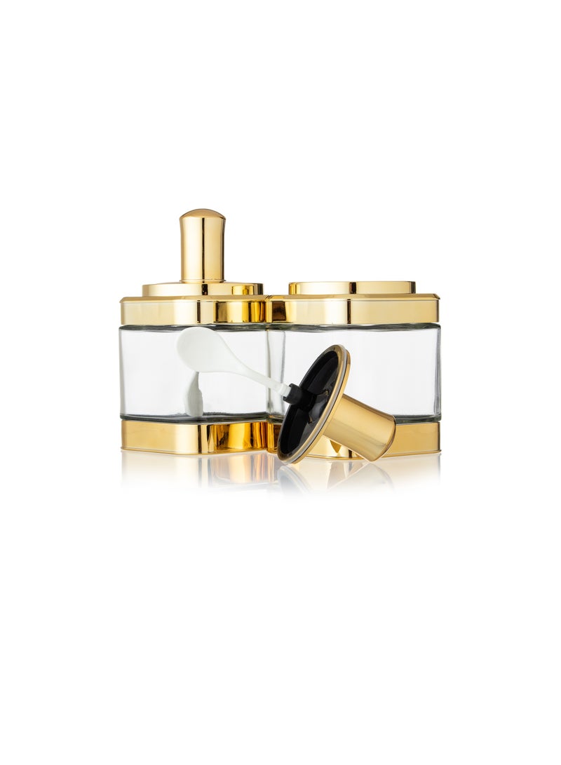 Dania A Set of 6 Glass Kitchen Storage Containers With A Plastic Lid And A Spoon Inside With A Metal Holder - Image 2