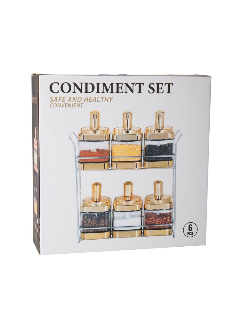 Dania A Set of 6 Glass Kitchen Storage Containers With A Plastic Lid And A Spoon Inside With A Metal Holder - Image 3