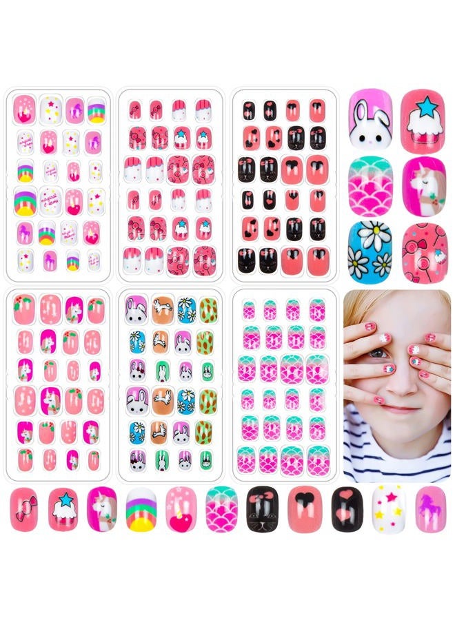 Labeol 144 Pieces Fake Nails for Kids Girls Artificial Kids Press on Nails Full Cover Short Acrylic Stick On Nails False Nail Tips Kit for Children Little Girls Nail Art Decoration (Cute Pattern) - Image 1