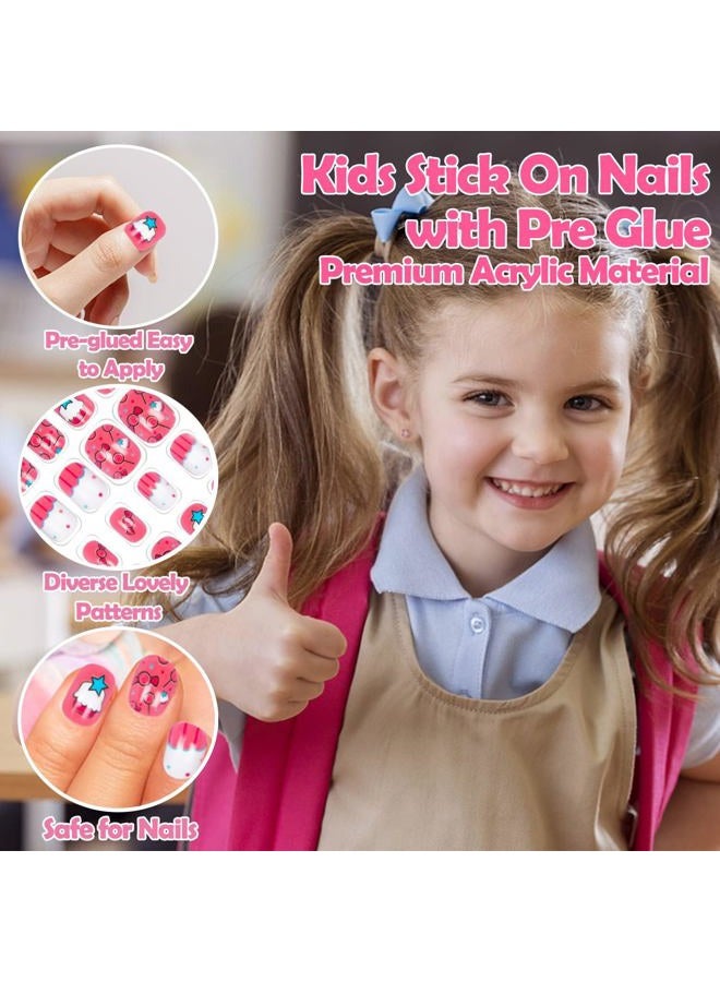 Labeol 144 Pieces Fake Nails for Kids Girls Artificial Kids Press on Nails Full Cover Short Acrylic Stick On Nails False Nail Tips Kit for Children Little Girls Nail Art Decoration (Cute Pattern) - Image 4