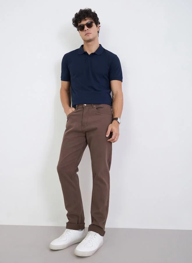 Styli Men Regular Fit Solid Pique Polo with Ribbed Collar