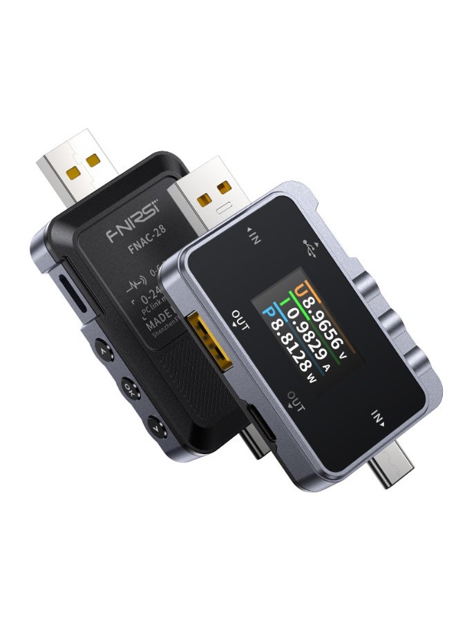 FNIRSI FNAC-28 2 in 1 Type C USB Tester, 4-24V 6.5A, LCD Voltage Current Power Tester, Digital Multimeter with Two-Way Current Detection and Data Record, QC2.0/QC3.0 USB Voltage Meter - Image 1