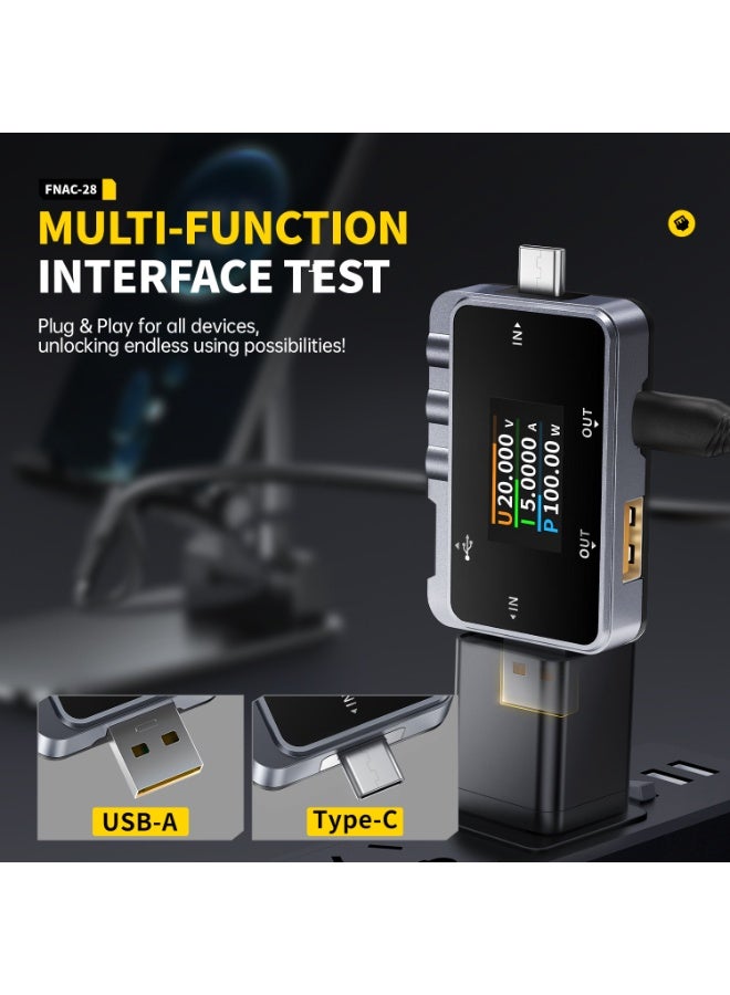 FNIRSI FNAC-28 2 in 1 Type C USB Tester, 4-24V 6.5A, LCD Voltage Current Power Tester, Digital Multimeter with Two-Way Current Detection and Data Record, QC2.0/QC3.0 USB Voltage Meter - Image 3