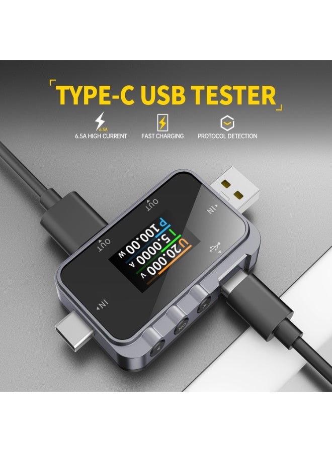 FNIRSI FNAC-28 2 in 1 Type C USB Tester, 4-24V 6.5A, LCD Voltage Current Power Tester, Digital Multimeter with Two-Way Current Detection and Data Record, QC2.0/QC3.0 USB Voltage Meter - Image 2