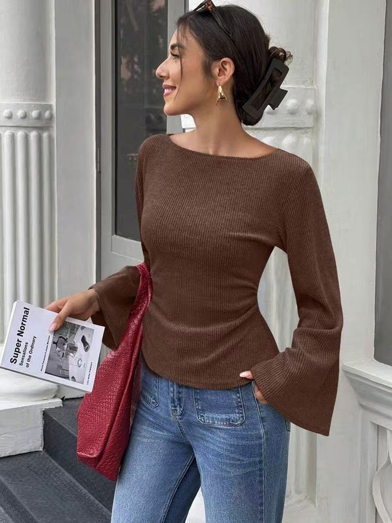 2026 Autumn Winter Women's Slim Fit Knit Top Long Sleeve Crew Neck Pullover Elegant Commuter Sweater
