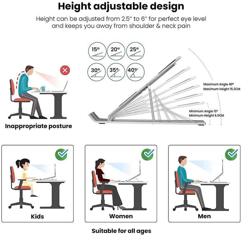 Avinya 6 Angles Adjustable Laptop Stand FoldUp Adjustable Ventilated Portable Holder for Desk Aluminum Foldable Ergonomic Compatibility with up to 156inch Laptop All Mac Tab and Mobile - Image 4