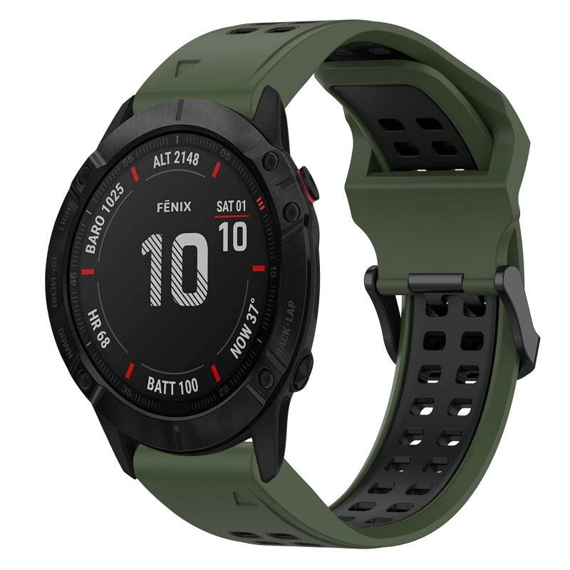 S-TOP For Garmin Fenix 6X Pro Two Color Reverse Buckle 26mm Silicone Watch Band(Army Green+Black) - Image 1