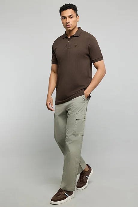 R&B Solid Cargo Pants with Drawstring Waist