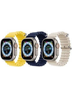IAF Silicone Ocean Band Strap for Apple Watch 38/40/41mm Yellow/Dark Blue/Pearl White Set of 3 
