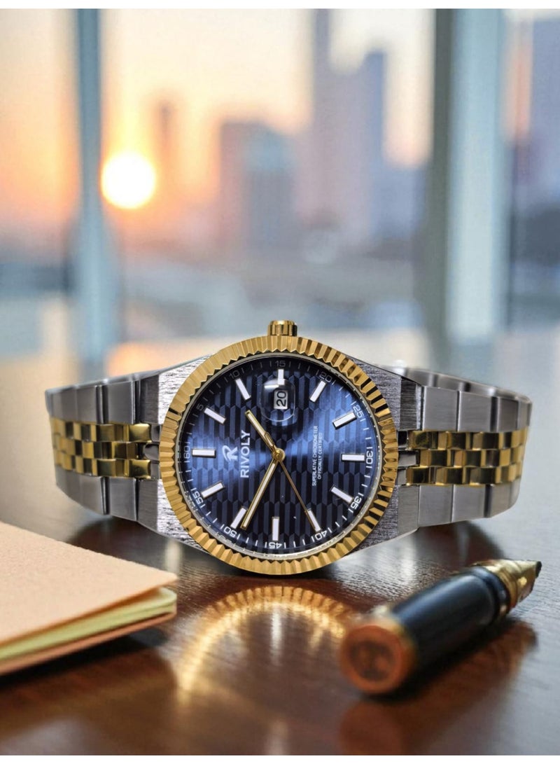 ريفولي ساعة يد للرجال من الستانلس ستيل بعرض انالوج وحركة كوارتز ، سهلة القراءة بتصميم عصري مقاوم للماء، ساعة يد كلاسيكية فاخرة . - Image 3