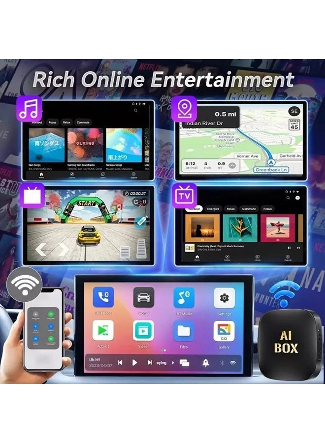 Wireless CarPlay & Android Auto AI Box, 2+32GB Plug & Play Adapter, Wired to Wireless Dongle, Supports YouTube/Netflix/TF Card/U Disk, Dual-System Smart Car AI Box for 2015+ - Image 3