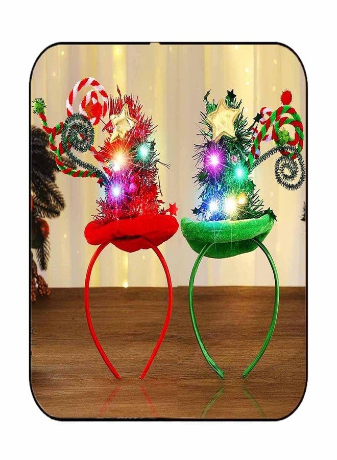 يان طوق رأس على شكل شجرة عيد الميلاد من يان، مزين بزينة شجرة عيد الميلاد، قبعة متوهجة، إكسسوارات أزياء العطلات للنساء والفتيات (عبوة من قطعتين) - Image 1