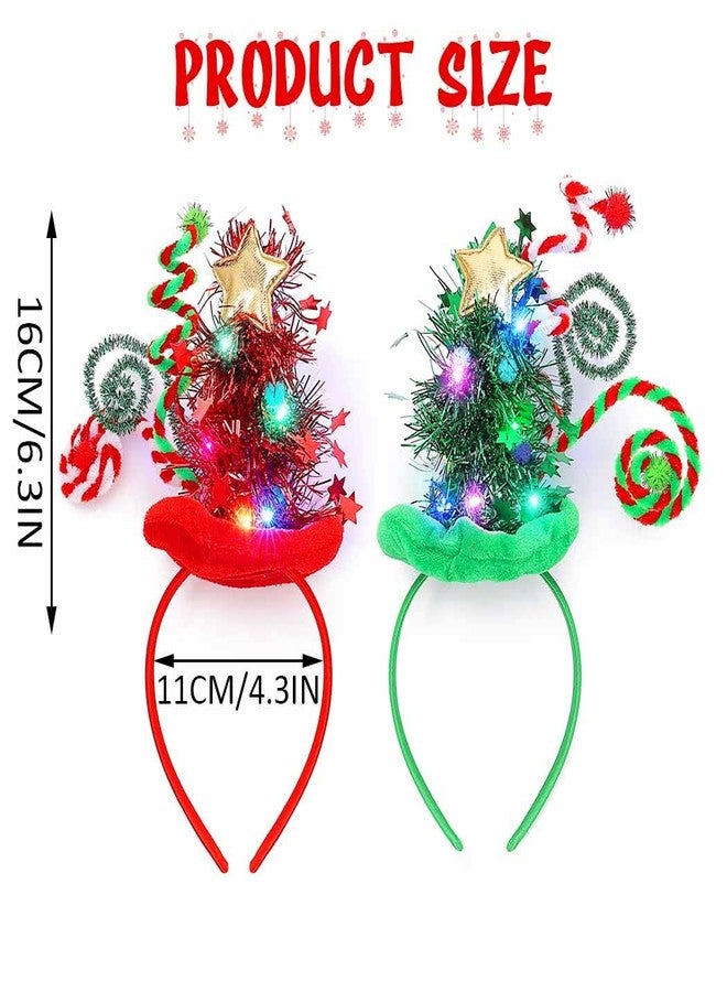 يان طوق رأس على شكل شجرة عيد الميلاد من يان، مزين بزينة شجرة عيد الميلاد، قبعة متوهجة، إكسسوارات أزياء العطلات للنساء والفتيات (عبوة من قطعتين) - Image 3