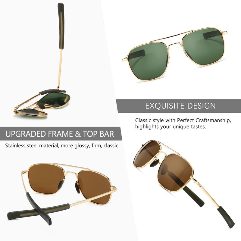 SUNGAIT Men's Military Style Polarized Pilot Aviator Sunglasses - Bayonet Temples (Gold/Dark Green + Gold/Brown) SGT285JKML-JKC - Image 4