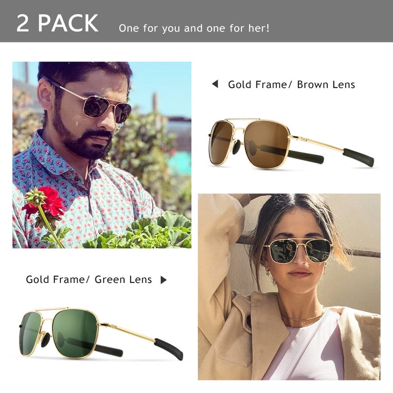 SUNGAIT Men's Military Style Polarized Pilot Aviator Sunglasses - Bayonet Temples (Gold/Dark Green + Gold/Brown) SGT285JKML-JKC - Image 3