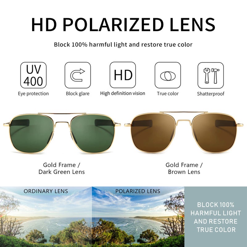 SUNGAIT Men's Military Style Polarized Pilot Aviator Sunglasses - Bayonet Temples (Gold/Dark Green + Gold/Brown) SGT285JKML-JKC - Image 2