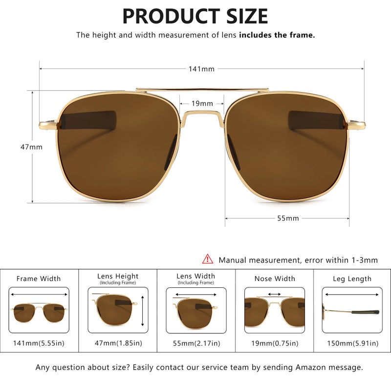 SUNGAIT Men's Military Style Polarized Pilot Aviator Sunglasses - Bayonet Temples (Gold/Dark Green + Gold/Brown) SGT285JKML-JKC - Image 5