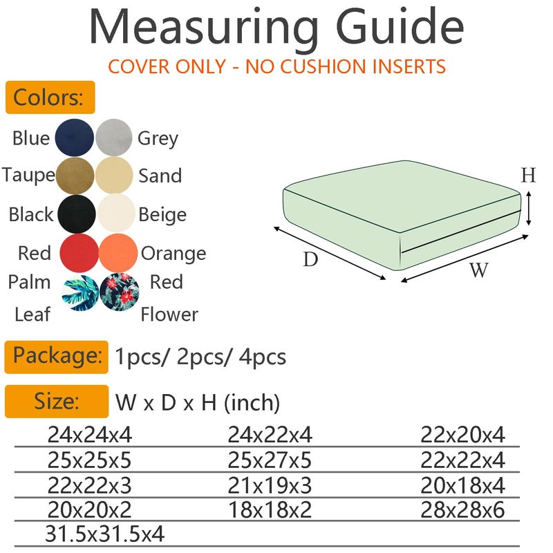 FLYMEI Patio Cushion Covers 25x25x5 Waterproof Outdoor Cushion Cover Replacement 4Packs Outdoor Seat Cushion Slipcover for Outdoor Rattan Chair Sofa, Grey - Image 2